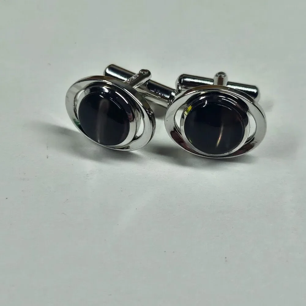 Sun Eagle Cufflinks Silvertone w/Stone Vintage